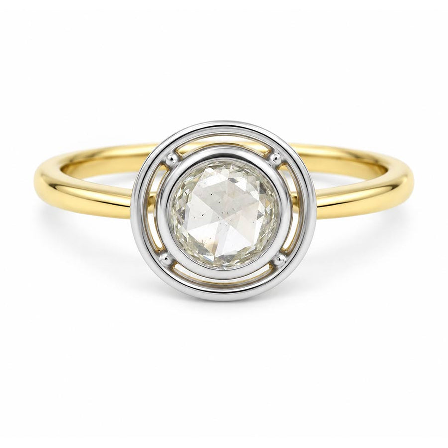 Victorian Style .72 Ct Rose Cut Diamond Bezel Solitaire Engagement Ring in Platinum & 18K Yellow Gold | AGI J/SI2