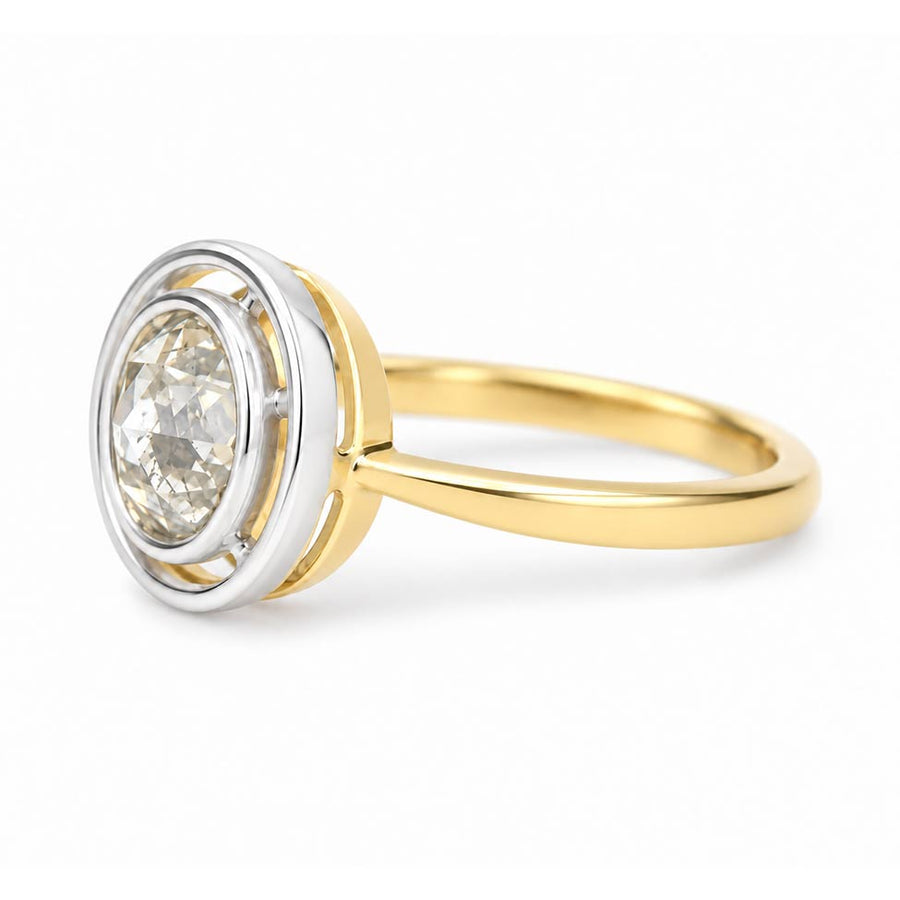 Victorian Style 1.45 Ct Rose Cut Diamond Bezel Engagement Ring in Platinum & 18Kt Yellow Gold