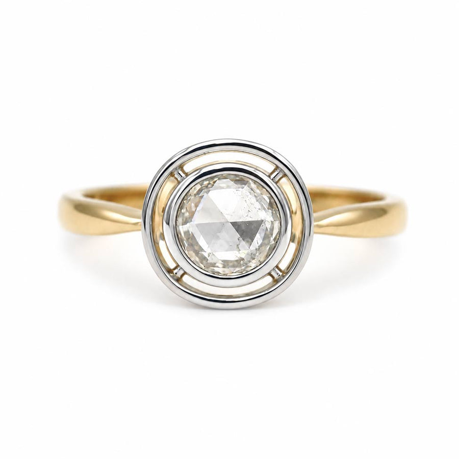 Victorian Style 1.45 Ct Rose Cut Diamond Bezel Engagement Ring in Platinum & 18Kt Yellow Gold