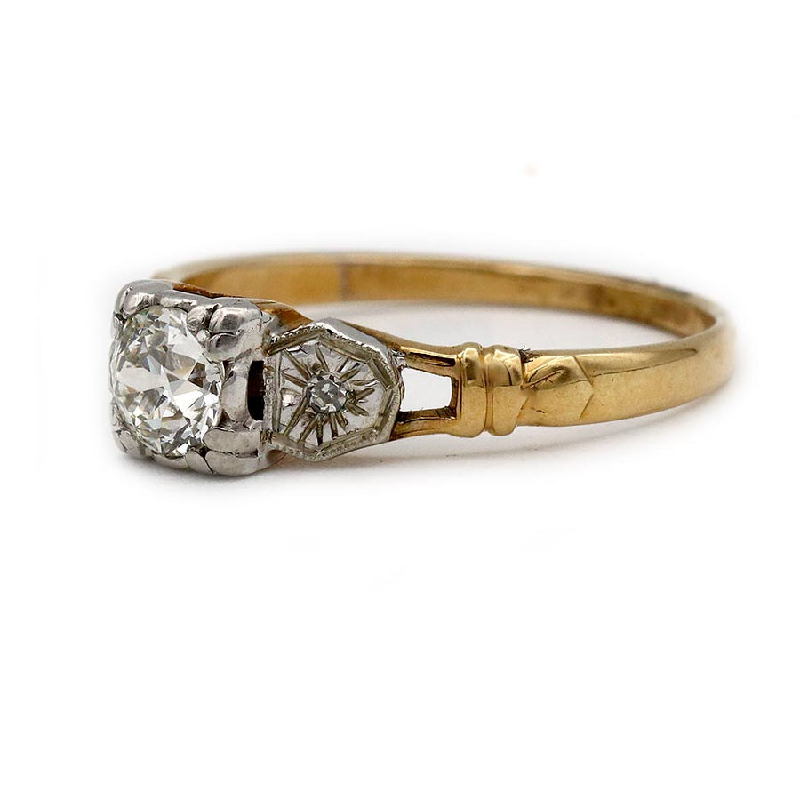 Victorian .45ct Old European Cut Diamond Engagement Ring | J VS2 Two-Tone Gold Sunburst Filigree