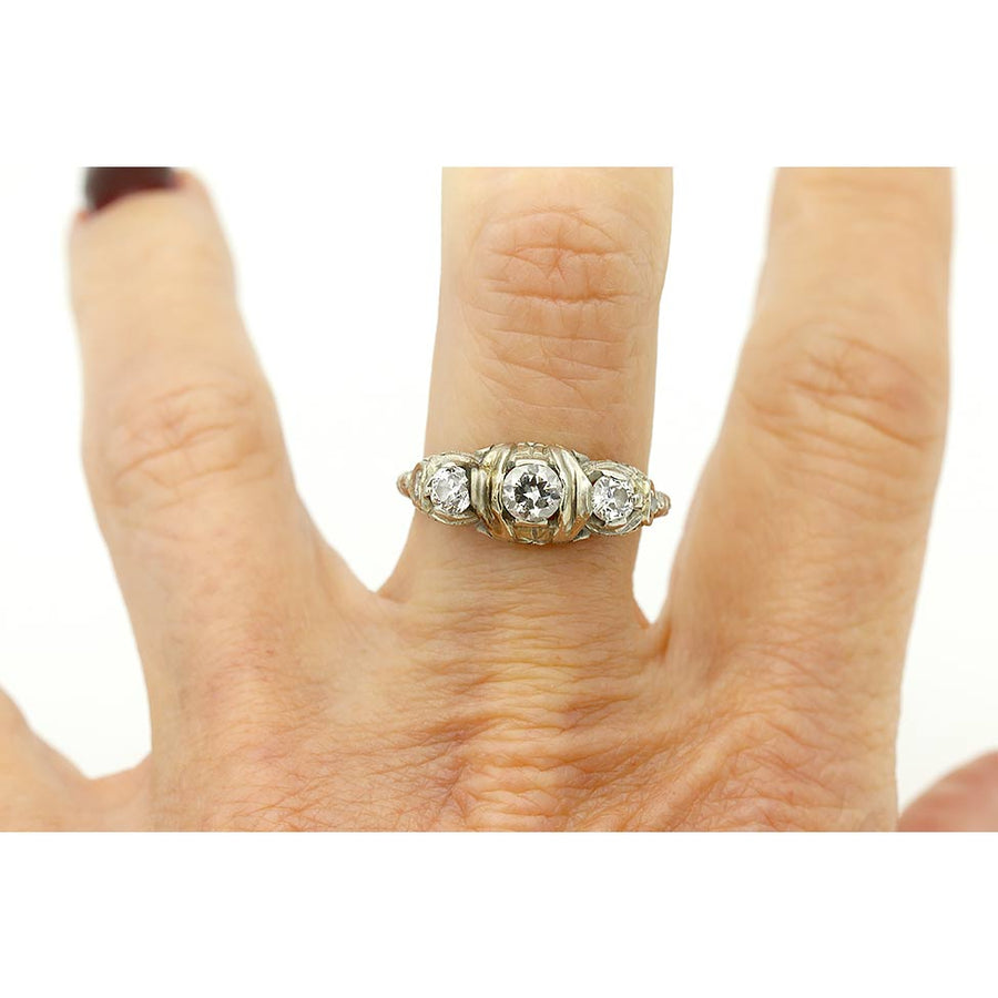 Art Deco .80 CTW Three-Stone Old European Cut Diamond Engagement Ring