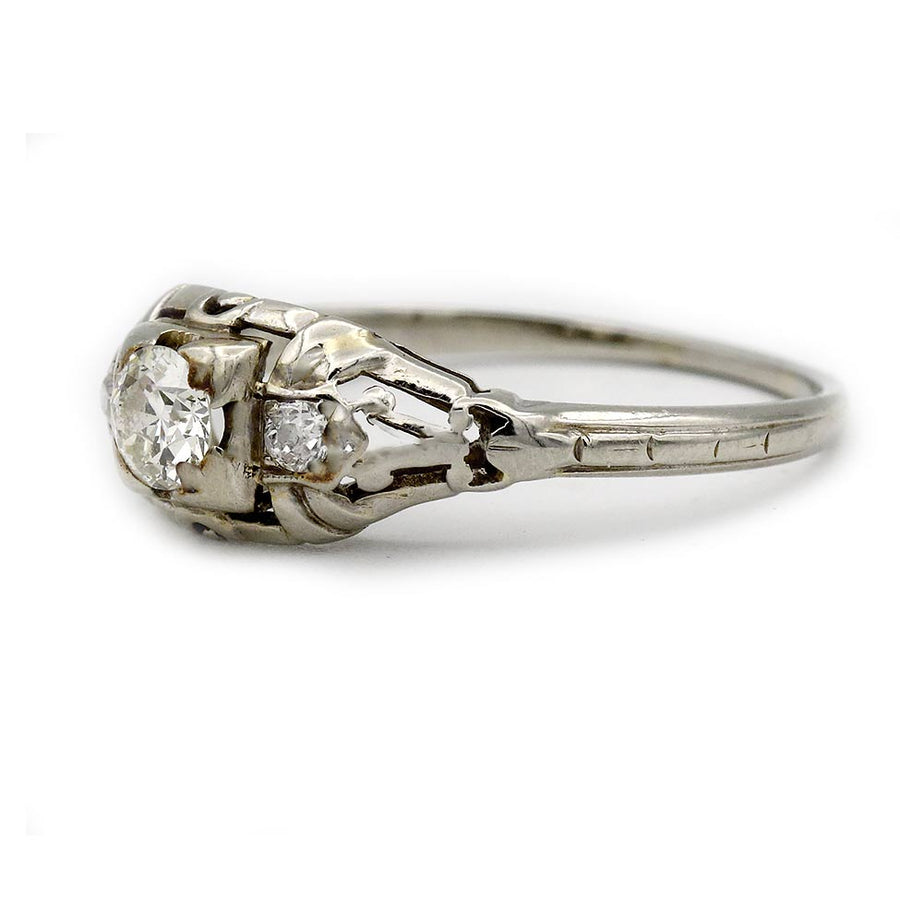 Unique .39 CTW Three Stone European Cut Diamond Vintage Engagement Ring