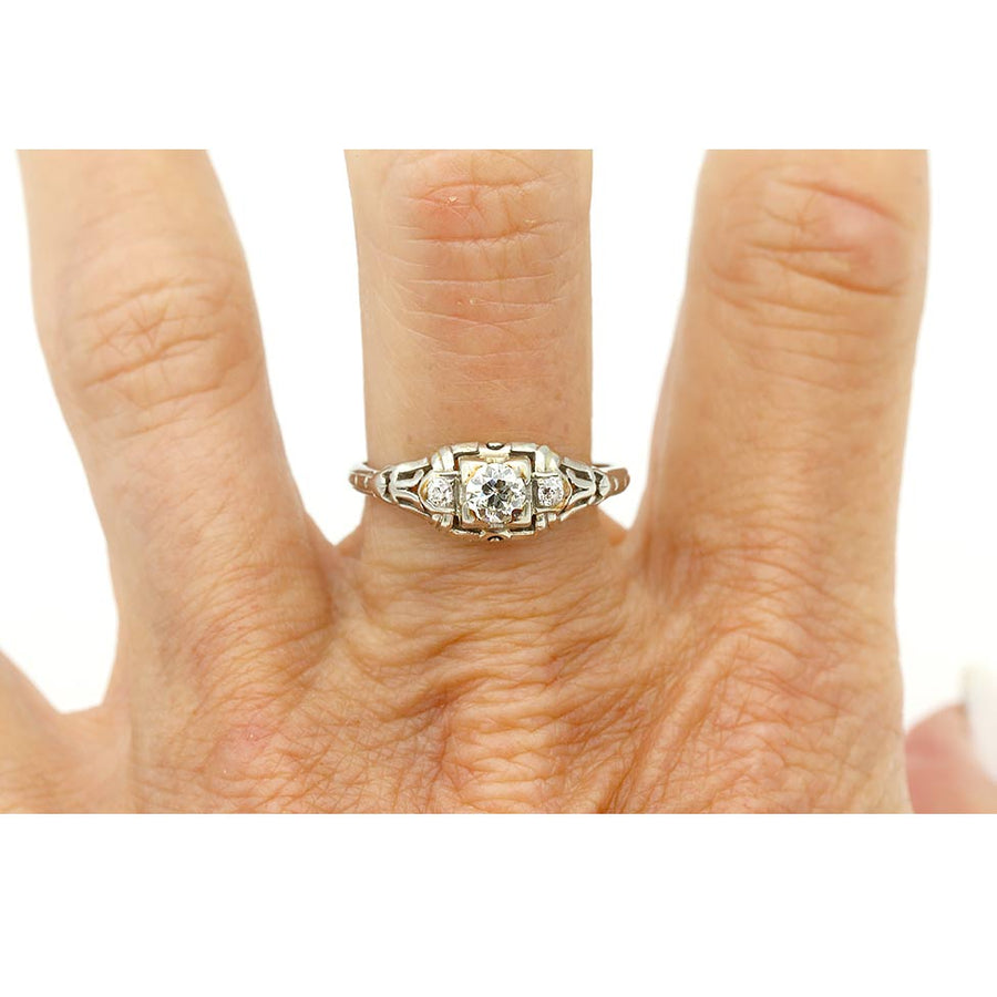 Unique .39 CTW Three Stone European Cut Diamond Vintage Engagement Ring