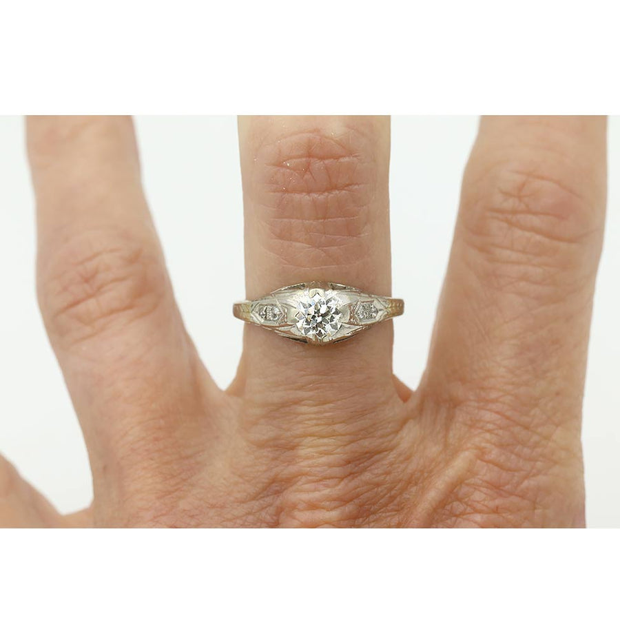 Late Art Deco Old European Cut Diamond Engagement Ring .60 Ct