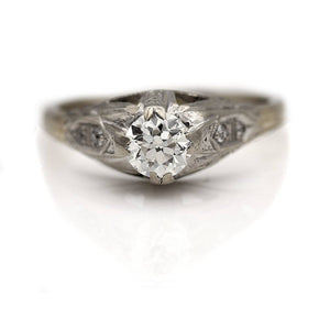 Late Art Deco .68 CTW Old European Cut Diamond Vintage Engagement Ring