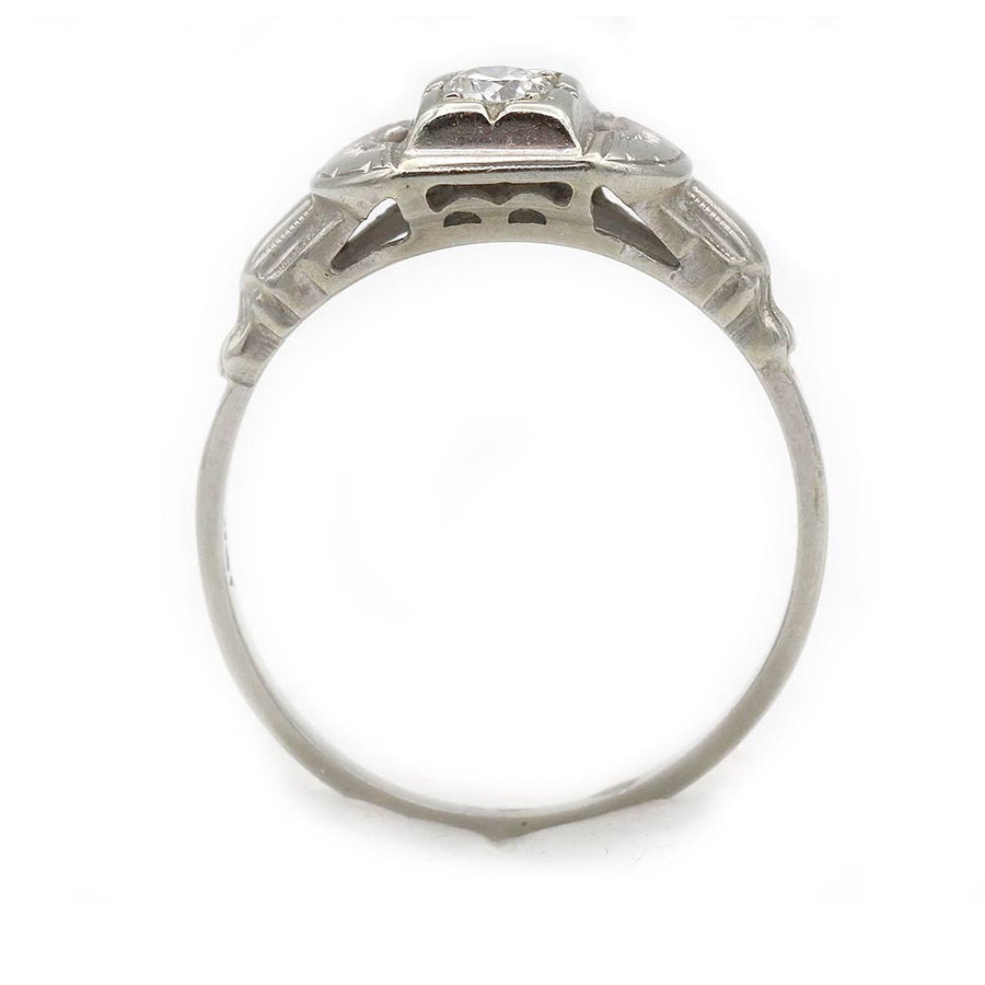 Art Deco .15 Ct Old European Cut Diamond Vintage Engagement Ring in 14K White Gold