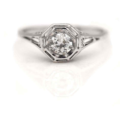 Circa 1930's Art Deco Mine Cut Solitaire Engagement Ring