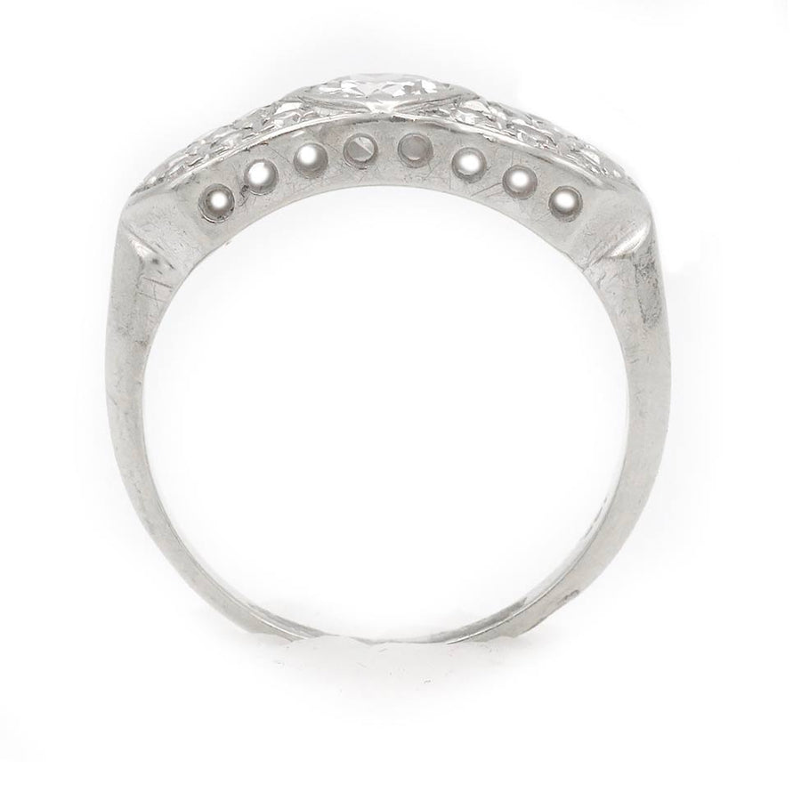 Art Deco .80 CTW Old European Cut Diamond Geometric Engagement Ring in 14K White Gold