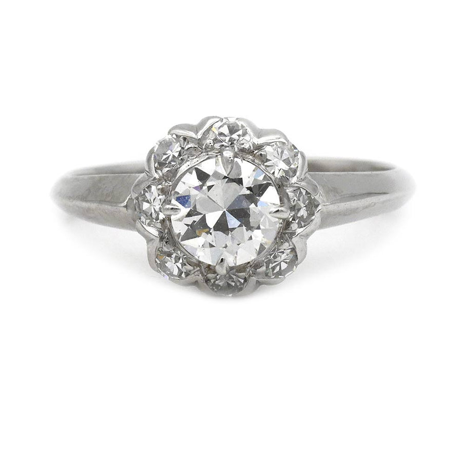 Vintage .60 Ct Old European Cut Diamond Halo Engagement Ring in Platinum