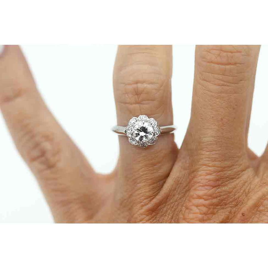 Vintage Old European Cut Diamond Halo Engagement Ring