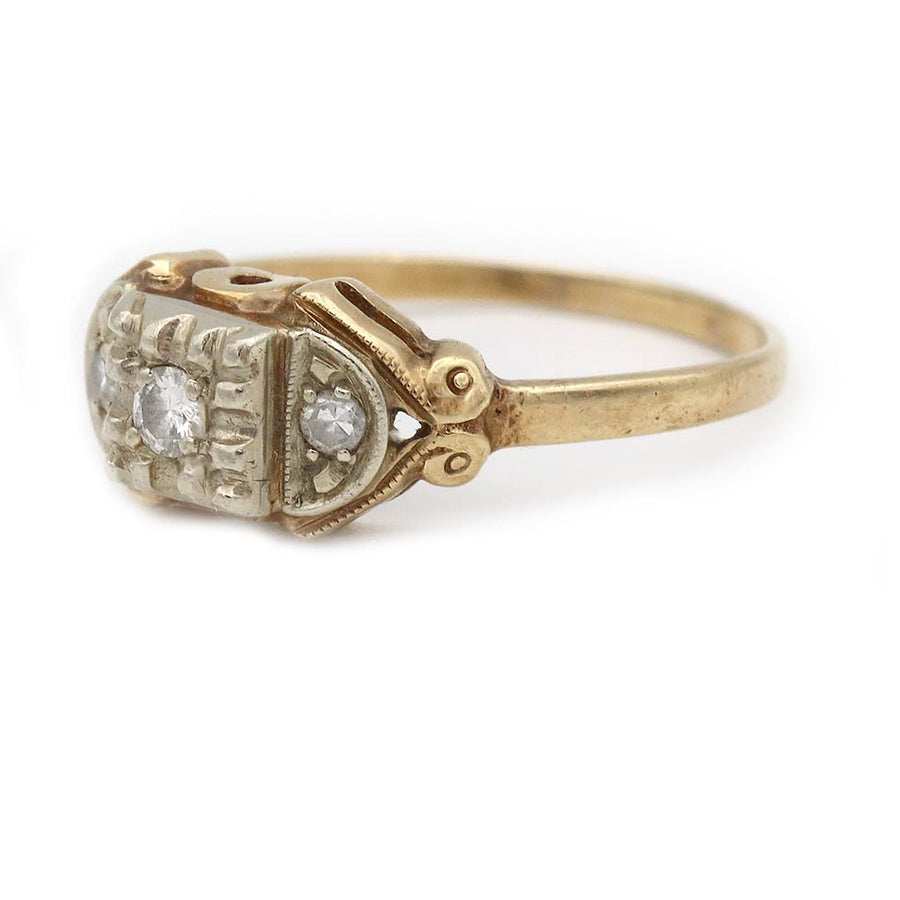 Vintage Diamond Promise Ring with Old European Cut Diamond in 14 Karat Two-Tone Gold