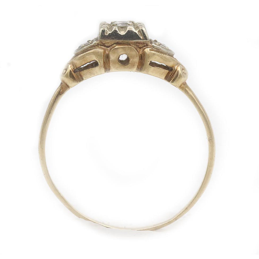 Vintage Diamond Promise Ring with Old European Cut Diamond in 14 Karat Two-Tone Gold