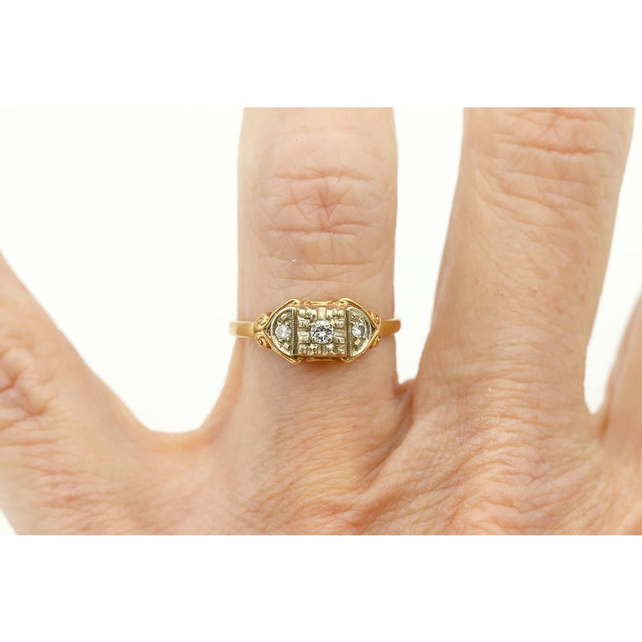 Vintage Diamond Promise Ring with Old European Cut Diamond in 14 Karat Two-Tone Gold