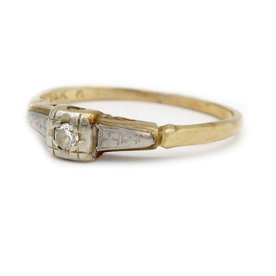 Vintage Old European Cut Diamond Ring in Two-Tone 14 Karat Gold — Circa 1940s