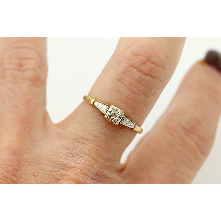 Vintage Old European Cut Diamond Ring in Two-Tone 14 Karat Gold — Circa 1940s