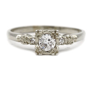 Vintage .47 CTW Trefoil Prong Square Antique Engagement Ring - Vintage Diamond Ring