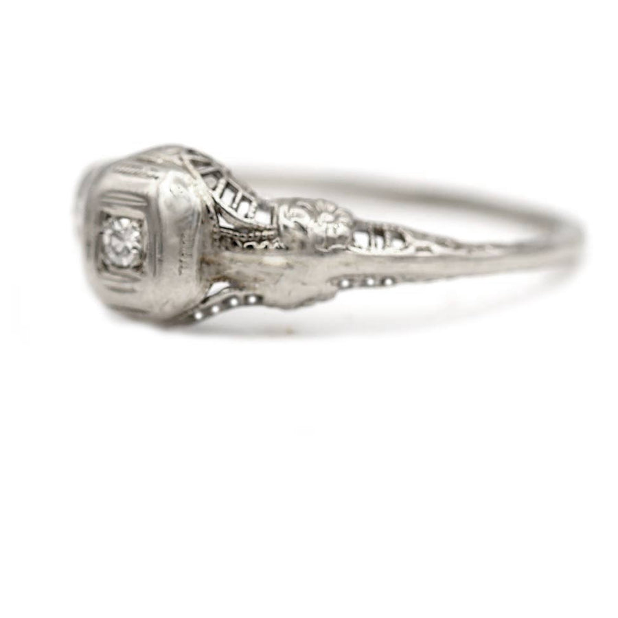 Dainty Antique .05 CTW Old Single Cut Diamond 14 Karat Filigree Vintage Engagement Ring