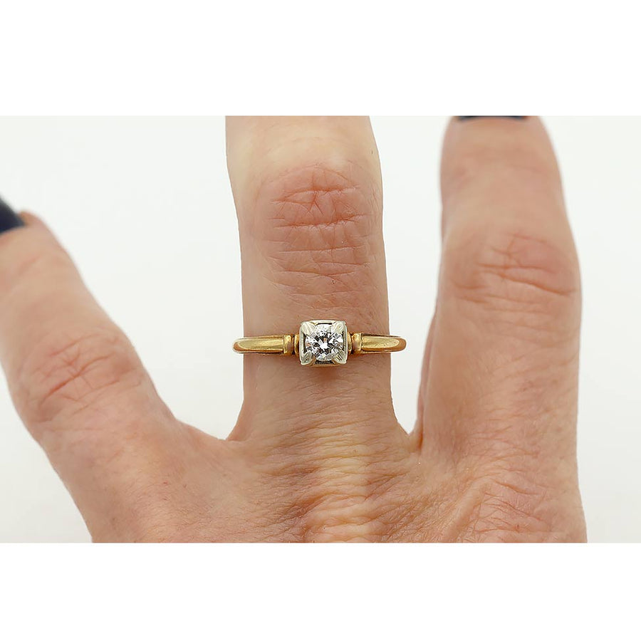 Ellida: .35 Ct Old European Cut Diamond Two-Tone Ring (1940s)