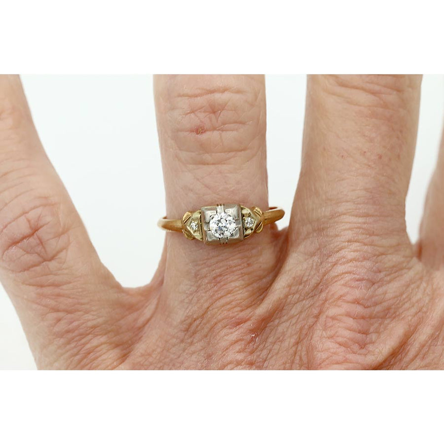 Mid-Century .30 CTW Two-Tone Old European Cut Diamond Vintage Engagement Ring