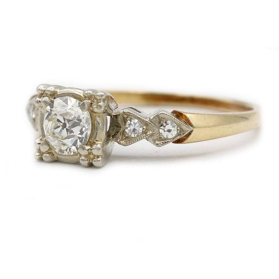 Mid-Century .75 Ct Old European Cut Diamond Vintage Engagement Ring GIA K/SI2