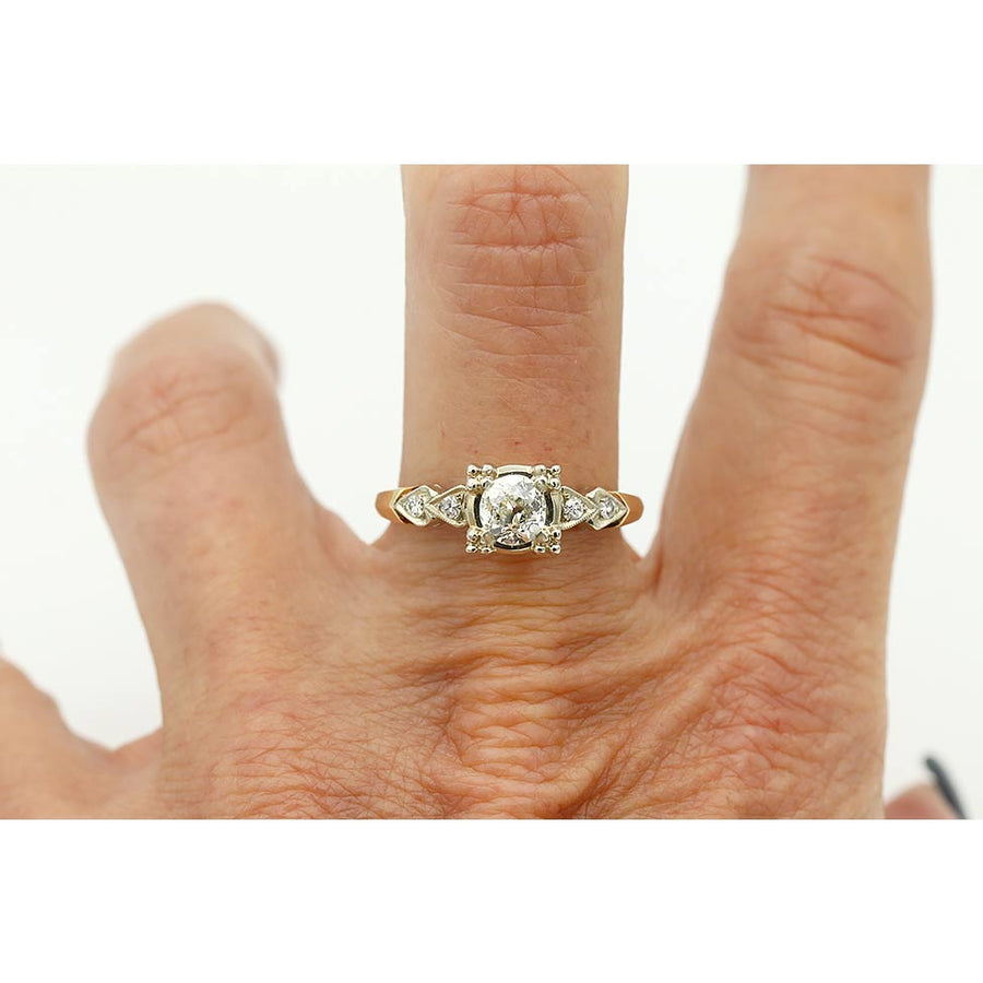 Mid-Century .75 Ct Old European Cut Diamond Vintage Engagement Ring GIA K/SI2