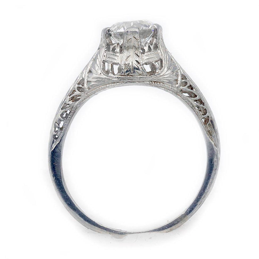 Art Deco .92 CTW Old European Cut Diamond 14K White Gold Antique Engagement Ring – GIA I/VS1