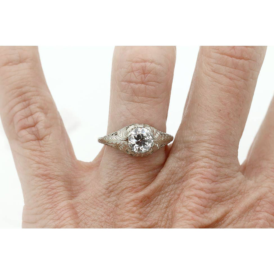 Art Deco .92 CTW Old European Cut Diamond 14K White Gold Antique Engagement Ring – GIA I/VS1