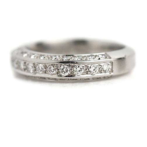 Vintage Platinum Diamond Wedding Band with Side Gallery Circa 1990s