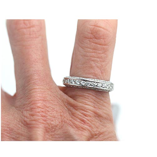 Vintage Platinum Diamond Wedding Band with Side Gallery Circa 1990s