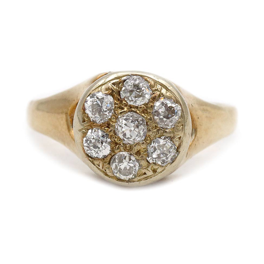 Mid-Century .50 CTW Old Mine Cut Diamond Cluster Engagement Ring in 14K Two-Tone Gold