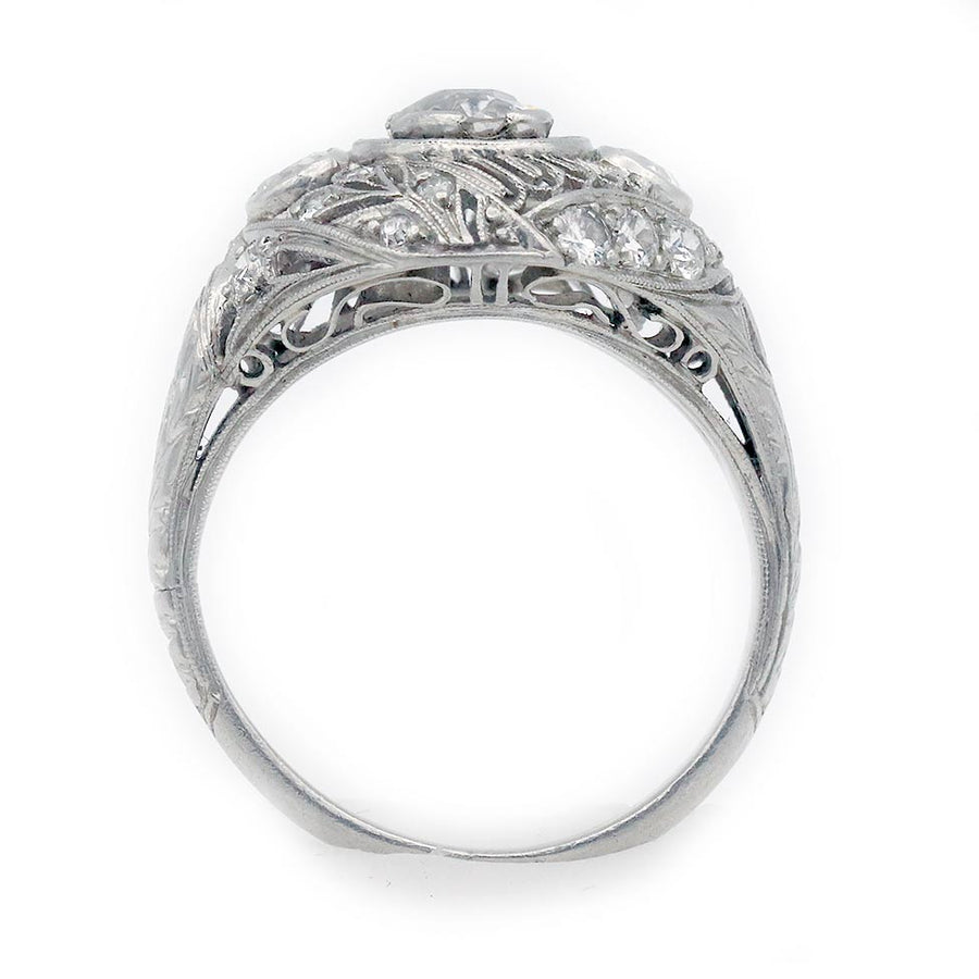 Art Deco 1.10 CTW Old Mine Cut Diamond Platinum Antique Engagement Ring