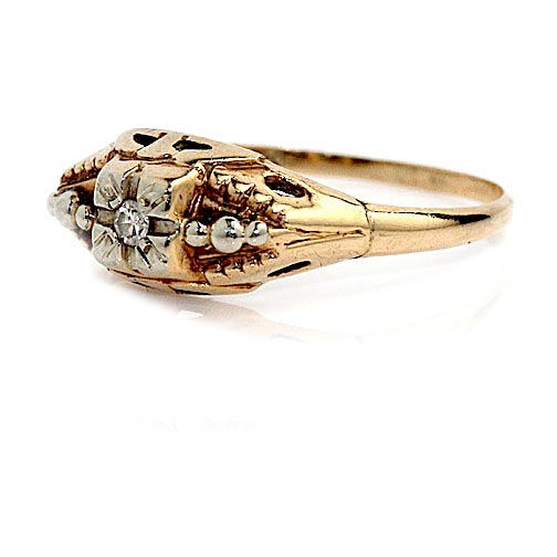 Mid-Century .05 CTW 1940s Petite Single Cut Diamond Antique Engagement Ring - Vintage Diamond Ring