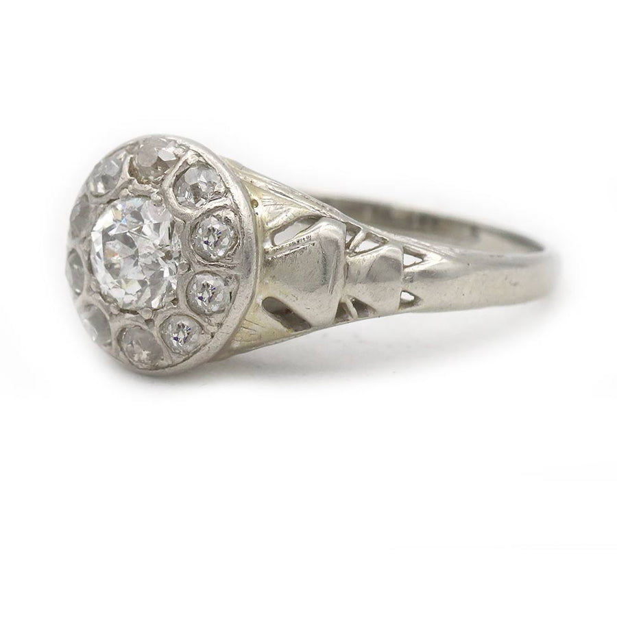 Ann: .70 CTW Old Mine Cut Diamond Halo Engagement Ring (1950s)
