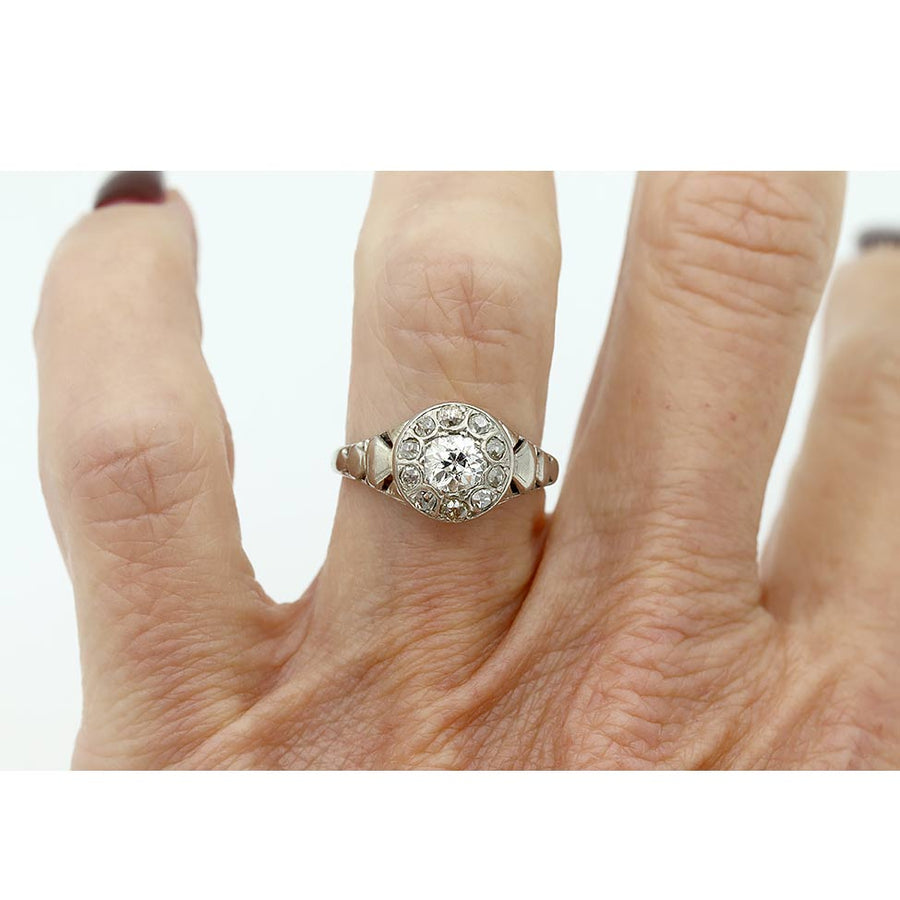 Ann: .70 CTW Old Mine Cut Diamond Halo Engagement Ring (1950s)