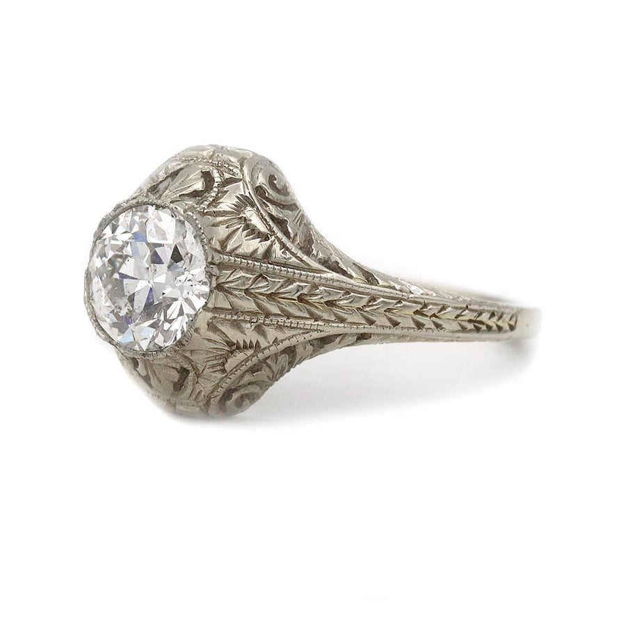 Art Deco .80 Carat Old European Cut Diamond Solitaire Vintage Engagement Ring