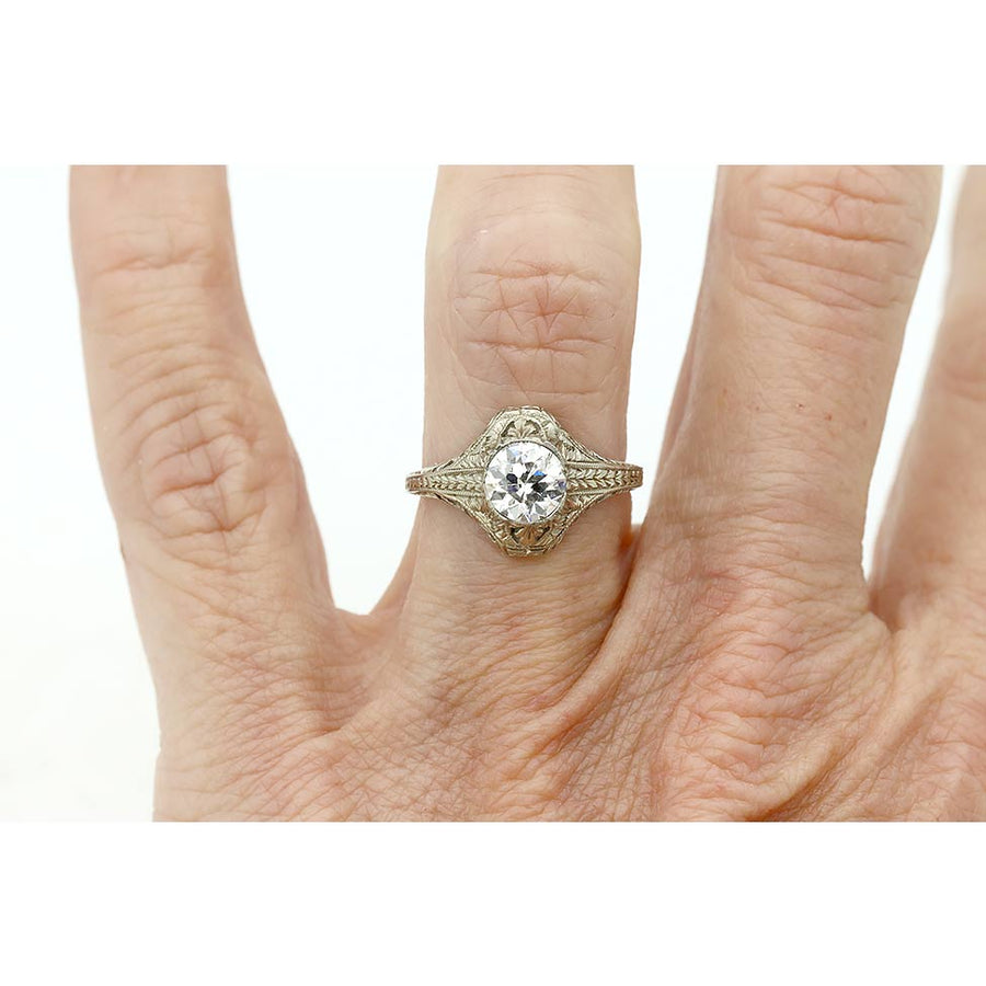 Art Deco .80 Carat Old European Cut Diamond Solitaire Vintage Engagement Ring