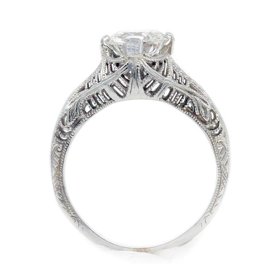 Art Deco 1.32 CT Old European Cut Diamond Solitaire Engagement Ring in 18K White Gold | Circa 1920s GIA J/SI2