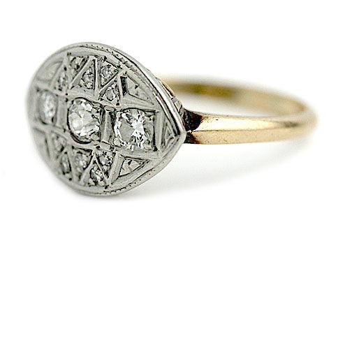 .48 CTW Old European Cut Diamond Navette Cocktail Ring — Two-Tone Gold (Circa 1940s)