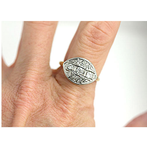 .48 CTW Old European Cut Diamond Navette Cocktail Ring — Two-Tone Gold (Circa 1940s)