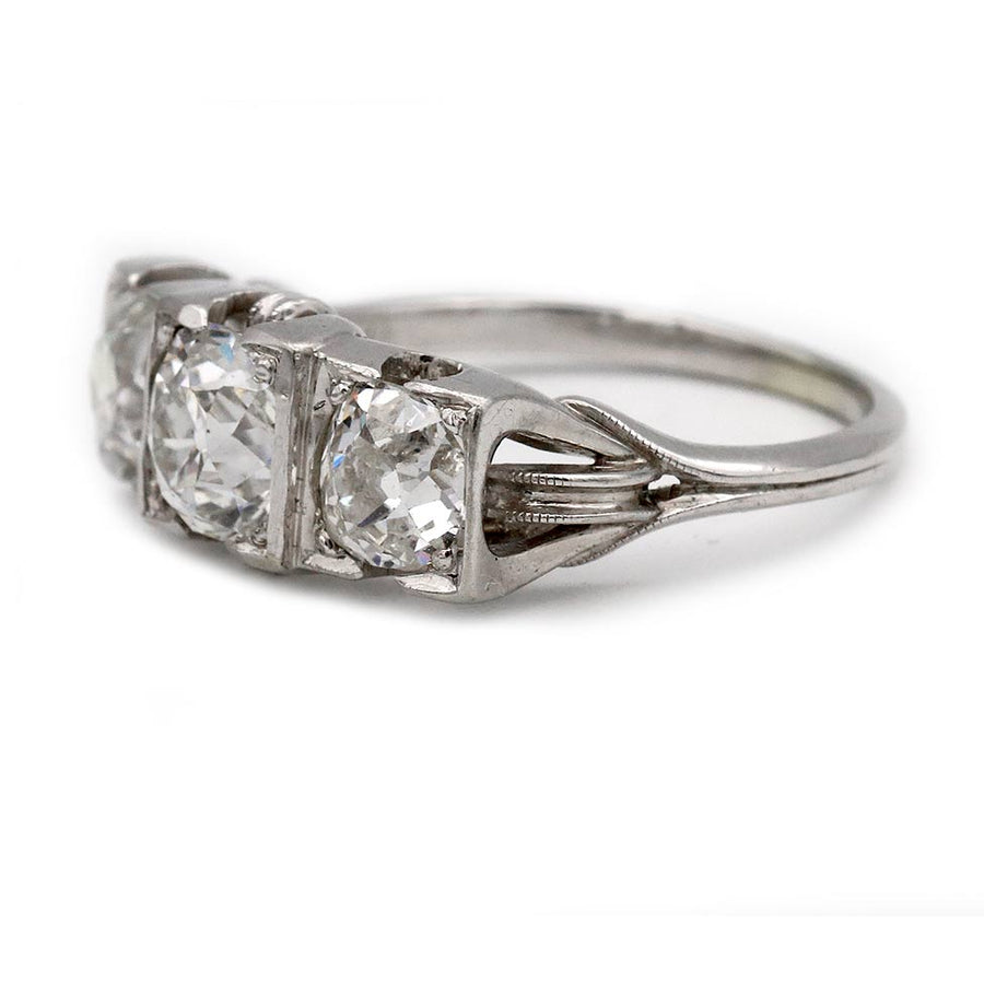 Vintage 1.85 CTW Three-Stone Old Mine Cut Diamond Engagement Ring