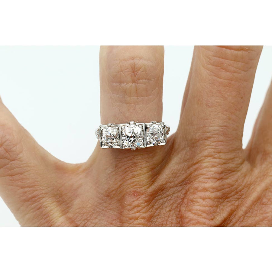 Vintage 1.85 CTW Three-Stone Old Mine Cut Diamond Engagement Ring
