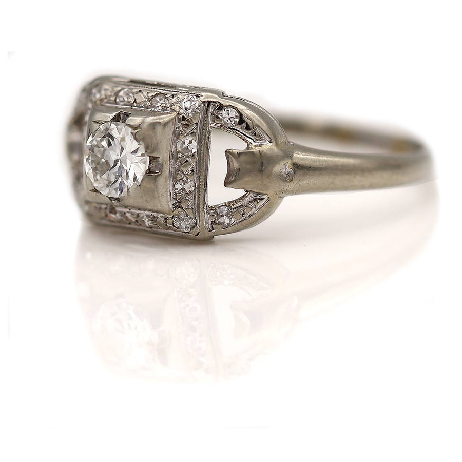 Antique .55 CTW Bezel Set Rectangular Diamond Art Deco Engagement Ring - Vintage Diamond Ring