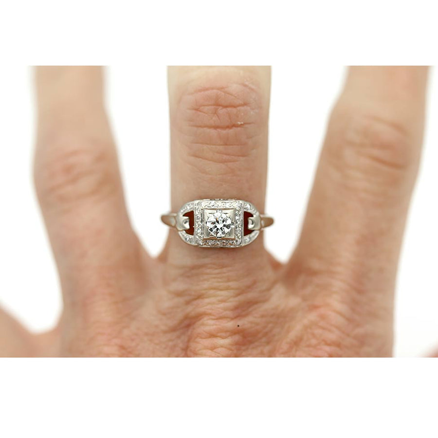 Antique .55 CTW Bezel Set Rectangular Diamond Art Deco Engagement Ring - Vintage Diamond Ring