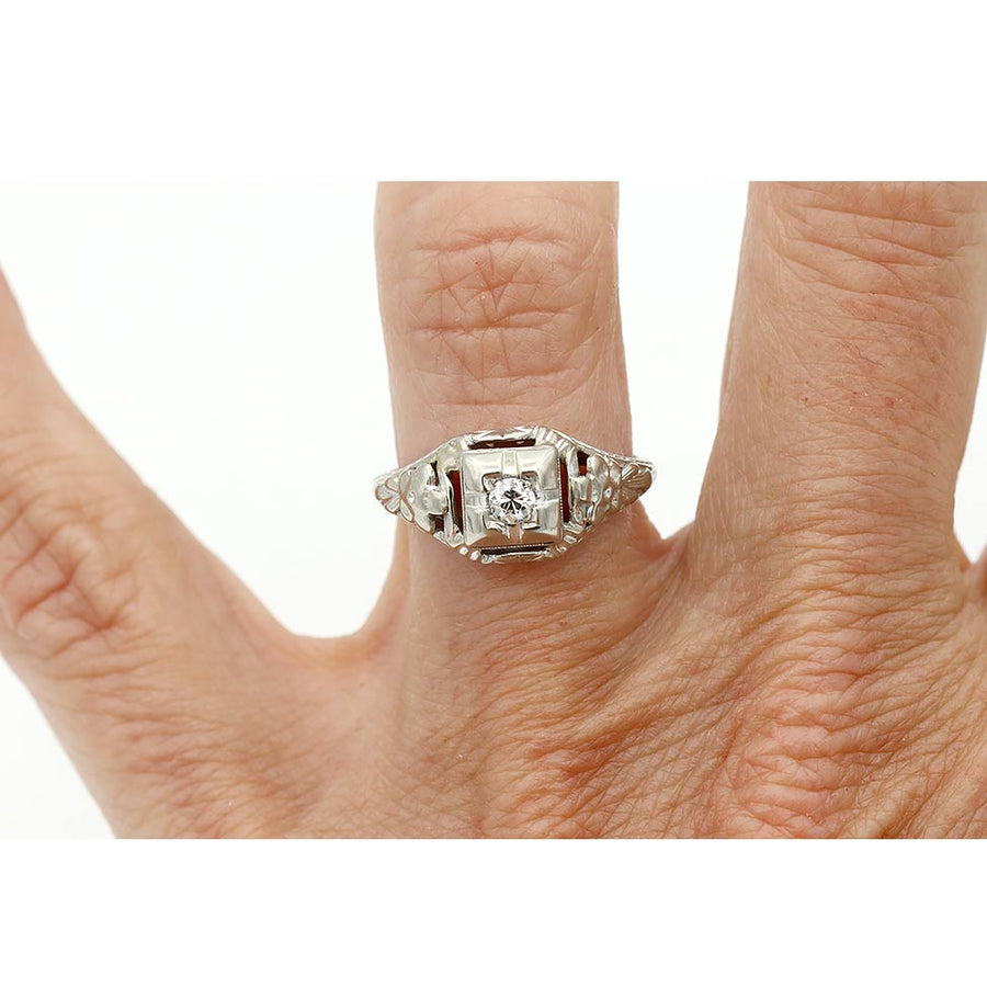 Art Deco .15 CT Old Mine Cut Diamond Engagement Ring | Circa 1930s