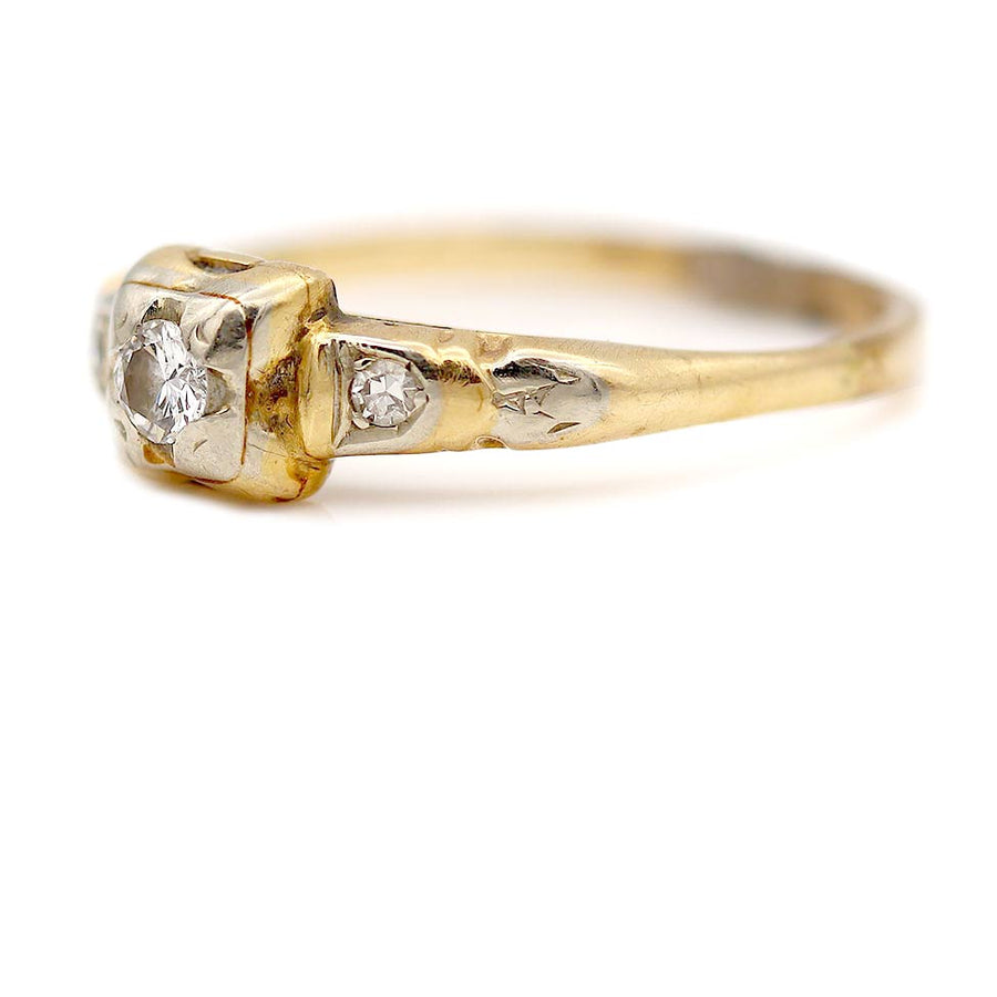 1940s .20 CTW Mid-Century 14 Karat Two Tone Vintage Diamond Engagement Ring - Vintage Diamond Ring