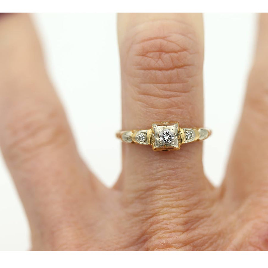 1940s .20 CTW Mid-Century 14 Karat Two Tone Vintage Diamond Engagement Ring - Vintage Diamond Ring