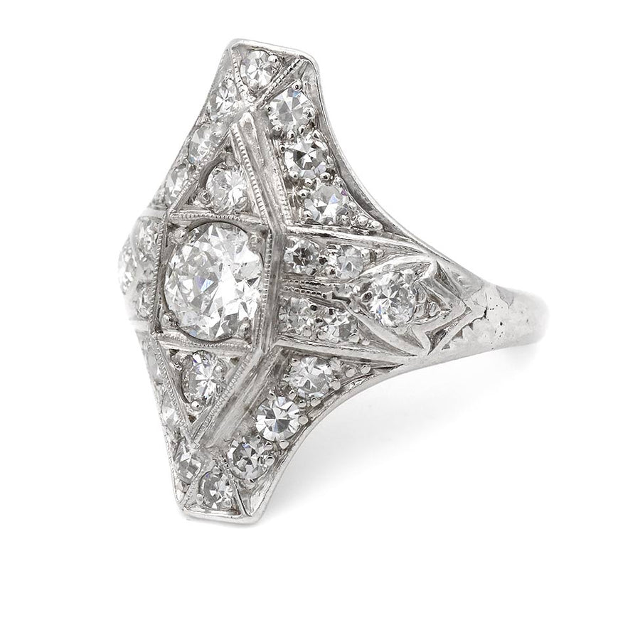 Art Deco North–South Old European Cut Diamond Platinum Cocktail Ring | Circa 1930s