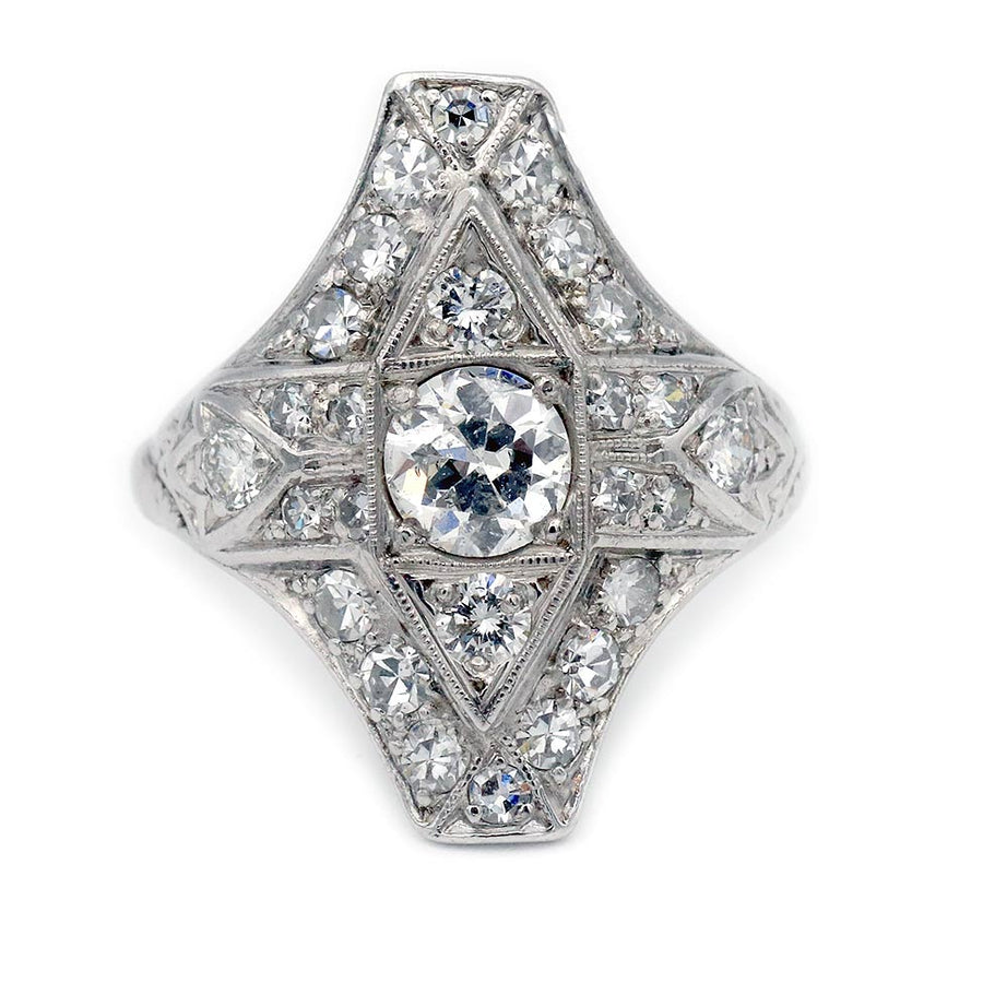 Art Deco North–South Old European Cut Diamond Platinum Cocktail Ring | Circa 1930s
