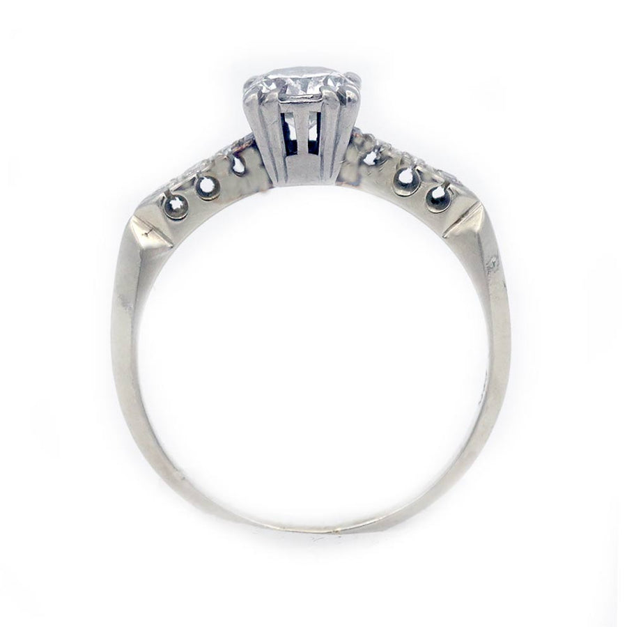 Vintage 1950s .70ct Transitional Cut Diamond Engagement Ring | AGI H SI2 14k White Gold Fishtail Setting