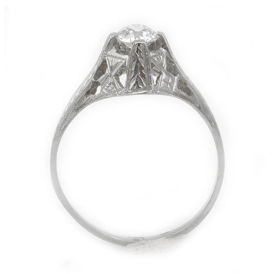 Art Deco .35 CT Old European Cut Diamond Filigree Solitaire Engagement Ring